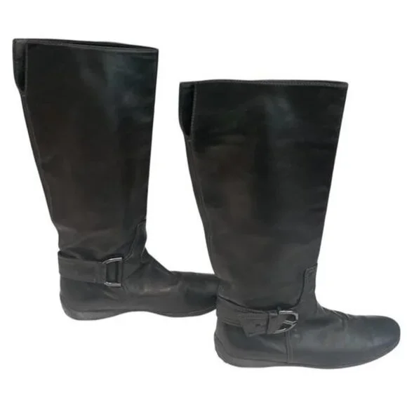 Vintage Tod’s Black Leather Winter Boots Knee High Italy Box M Buck Women sz 9 - Picture 5 of 10